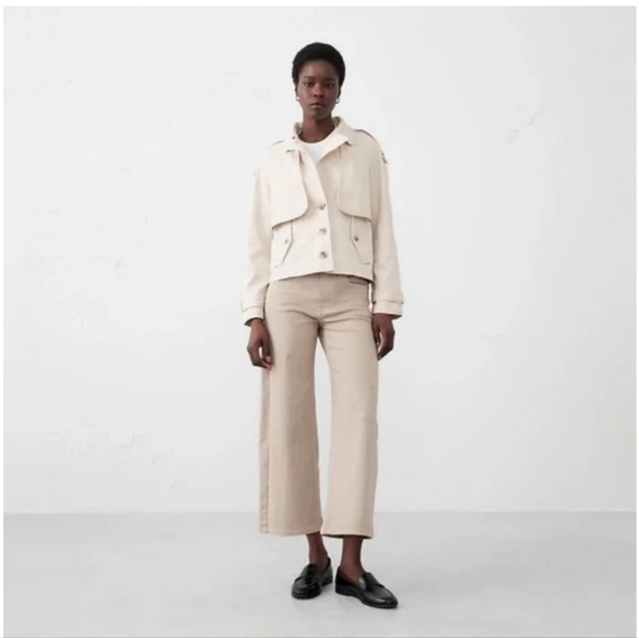 Banana Republic Short Trench Jacket Cream Ivory White Cropped Crop - Picture 2 of 7